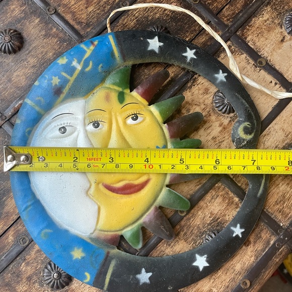 Vintage Indigenous Primitive Metal Crescent Moon Kissing Sun Hanging Wall Art - Picture 3 of 3
